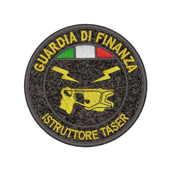 ISTRUTTORE TASER Guardia di finanza diametro 55 mm. ricamato con tricolore su base tessuto GRIGIO