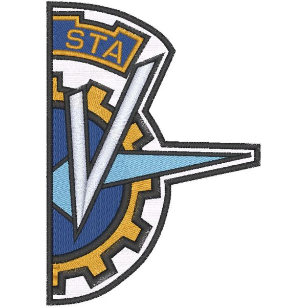 Patch ricamato su base bianca davanti sinistro tuta da moto logo M V Agusta Cm.19 x 13.5