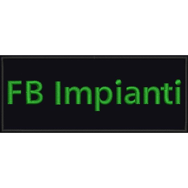 Patch ricamato scritta FB Impianti CON BLU su base nera cm.11 x 4,5