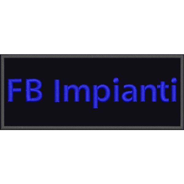 Patch ricamato scritta FB Impianti CON BLU su base nera cm.11 x 4,5