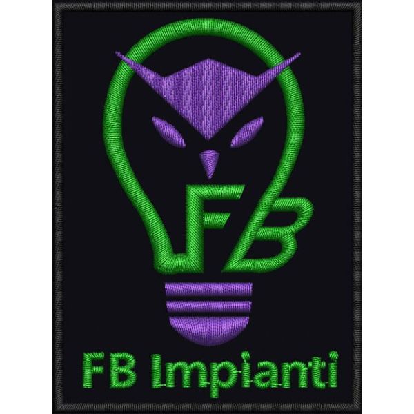 Patch ricamato scritta FB Impianti su base nera cm.11 x 4,5