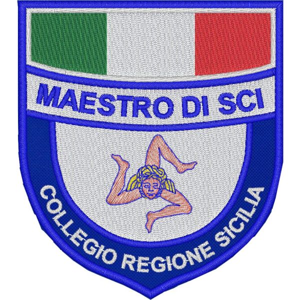 Stemma ricamato MAESTRO DI SCI collegio regione SICILIA cm. 9 x 8 Cod.20220217_A