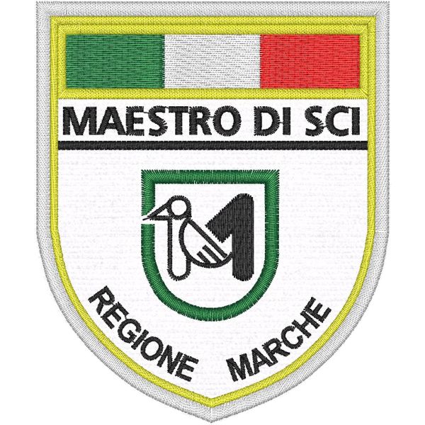 Stemma ricamato MAESTRO DI SCI  regione MARCHE cm. 10 x 8.5 
