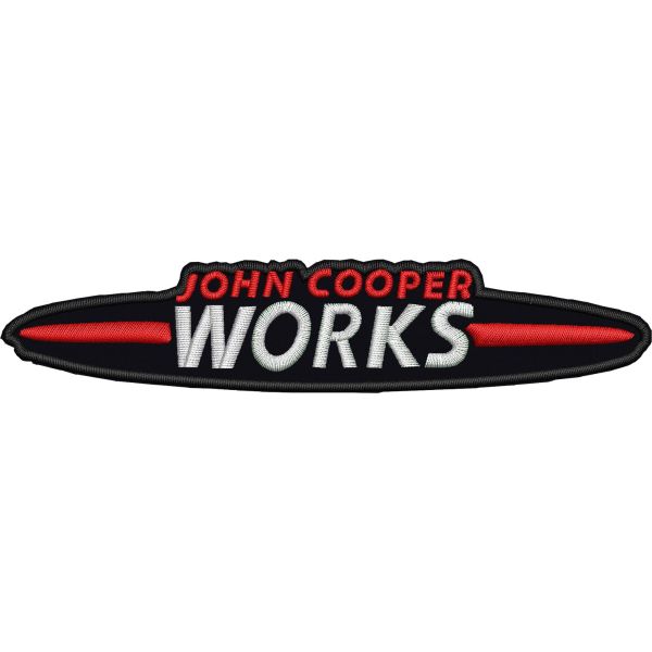 Patch ricamato logo john cooper works su base rossa cm.12 x 3 
