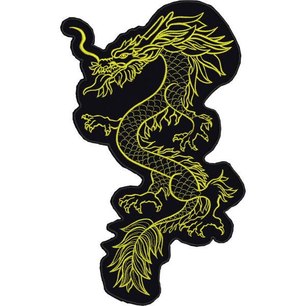 Patch ricamato dragone con filato dorato cm. 26 x 15 su base  nera