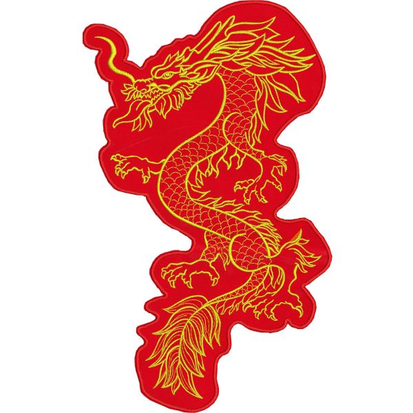 Patch ricamato dragone con filato dorato cm. 26 x 15 su base  nera