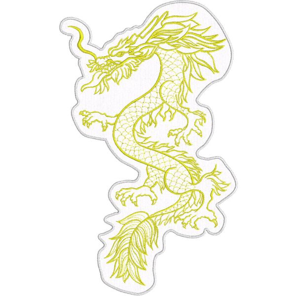 Patch ricamato dragone con filato dorato cm. 26 x 15 su base  nera