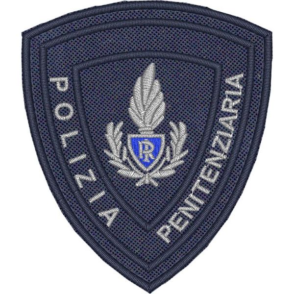 Patch ricamato  POLIZIA PENITENZIARIA, su base tessuto blu navy 