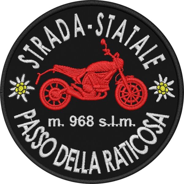 Patch Ricamato passo dello raticosa su base nera altezza diam. mm. 80