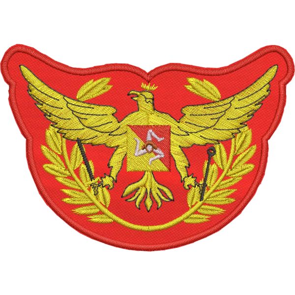 Patch ricamato su base rossa, Aquila con Trinacria reg. sicilia