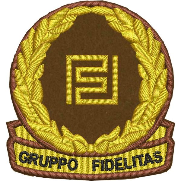 Mostrina ricamata su base marrone GRUPPO SICUREZZA FIDELITAS cm. 5,5 x 6  