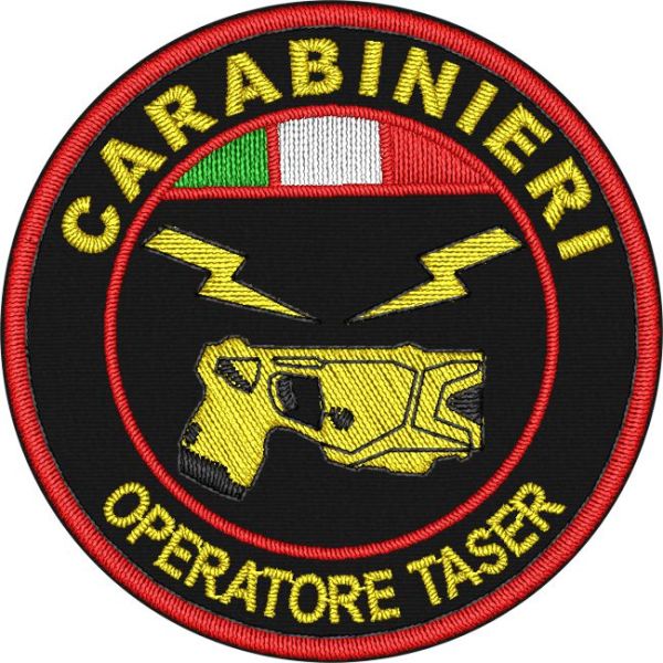 OPERATORE TASER CARABINIERI ,diametro 55 mm. ricamato con tricolore su base tessuto blu royal 