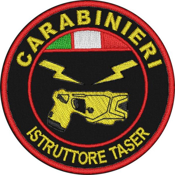 ISTRUTTORE TASER CARABINIERI ,diametro 55 mm. ricamato con tricolore su base tessuto blu royal