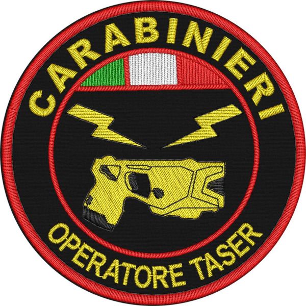 OPERATORE TASER CARABINIERI ,diametro 80 mm. ricamato con tricolore su base tessuto blu royal