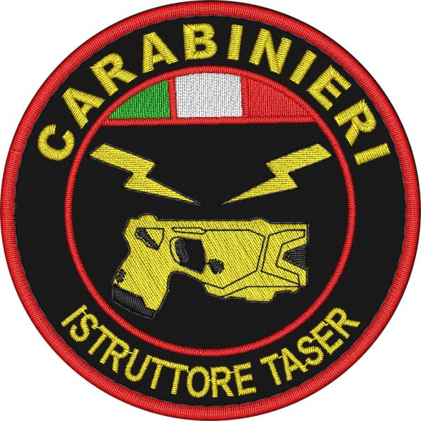 ISTRUTTORE TASER Polizia di Stato ,diametro 80 mm. ricamato con tricolore su base tessuto NERO