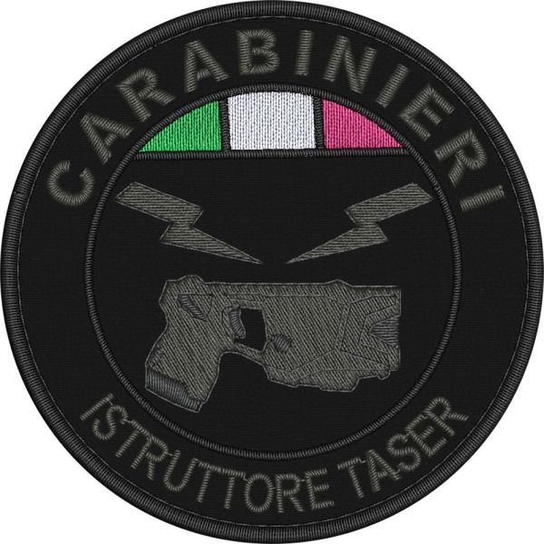 ISTRUTTORE TASER Polizia di Stato ,diametro 80 mm. ricamato a bassa visibilita con tricolore su base tessuto NERO 