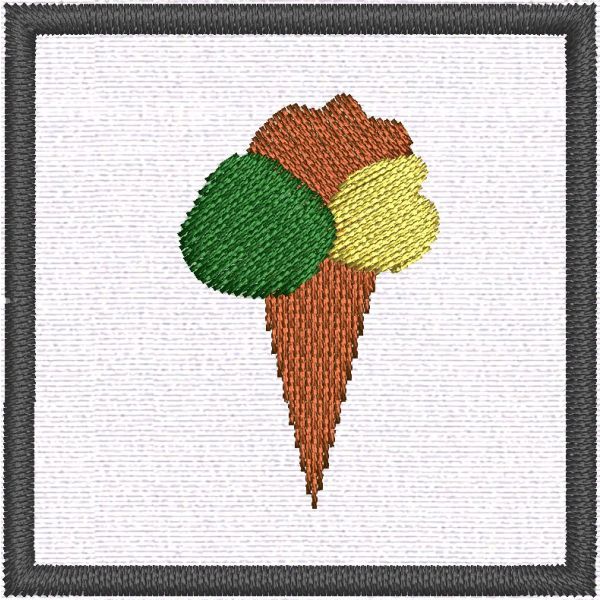 Contrassegno ricamato con simbolo CONO GELATO su base tessuto bianco 
