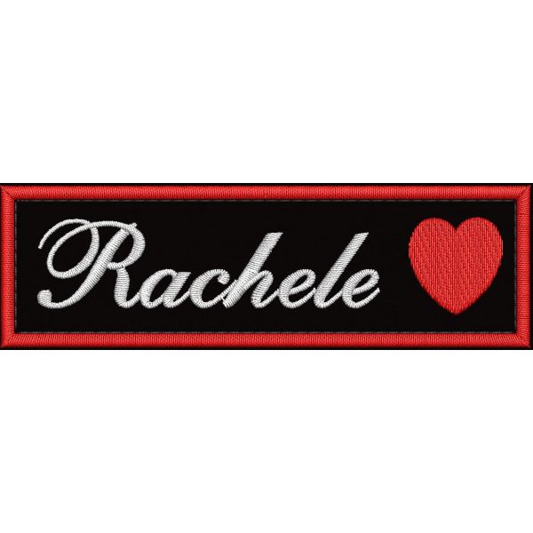 Patch ricamato con cuore e nome personalizzato su base nera  cm.10 x 3 