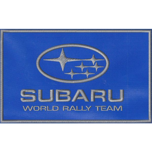 Patch rettangolare SUBARU WORLD RALLY TEAM cm.15 x 9  su base di tessuto blu