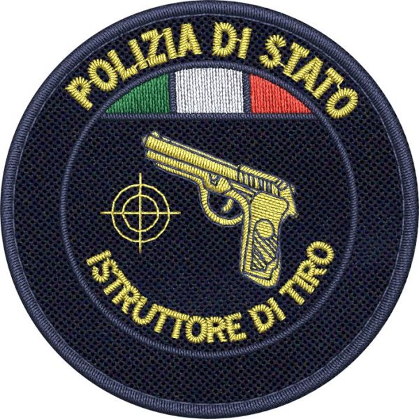 ISTRUTTORE DI TIRO  Polizia di Stato con mirino ,su base tessuto bluNAVY DIAM. CM.6 