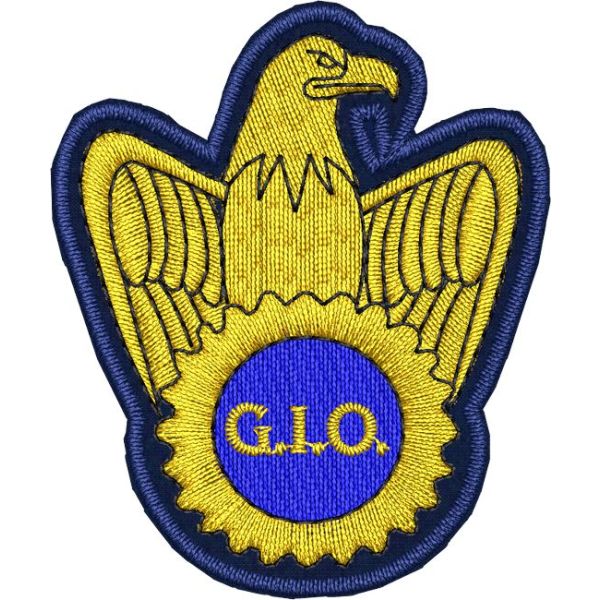 Patch da cappello con aquila in oro AGRIAMBIENTE G.I.O. su fondo BLU ROYAL cm. 5.5 x 4.5 