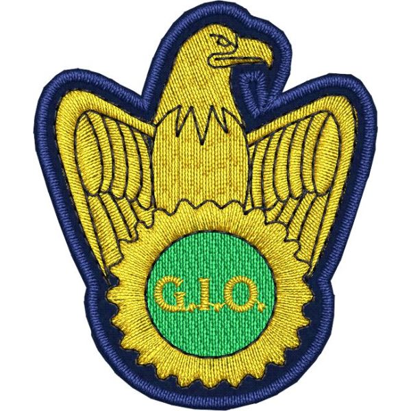 Patch da cappello con aquila in oro AGRIAMBIENTE G.I.O. su fondo VERDE cm. 5.5 x 4.5 