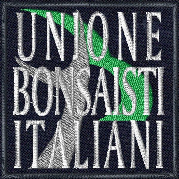 Patch ricamato UNIONE BONSAISTI ITALIANI su base blu navy cm. 7 x 7