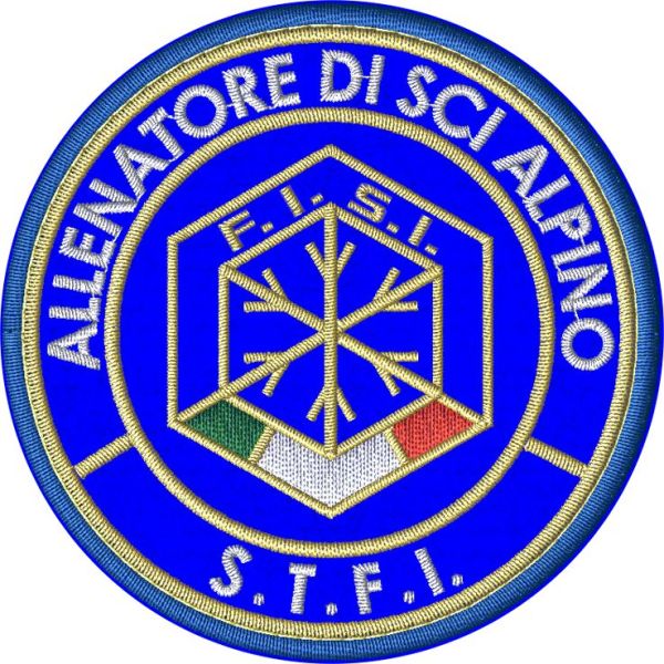 Patch ricamato allenatore di SCi ALPINO S.T.F.I. diam.75 mm. SU BASE NYLON ZIGZAG