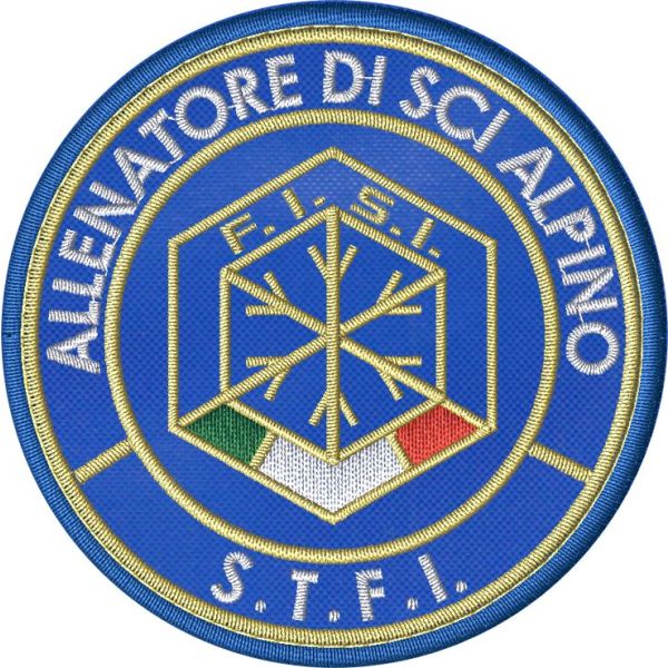 Patch ricamato allenatore di SCi ALPINO S.T.F.I. diam.75 mm. SU BASE NYLON ZIGZAG