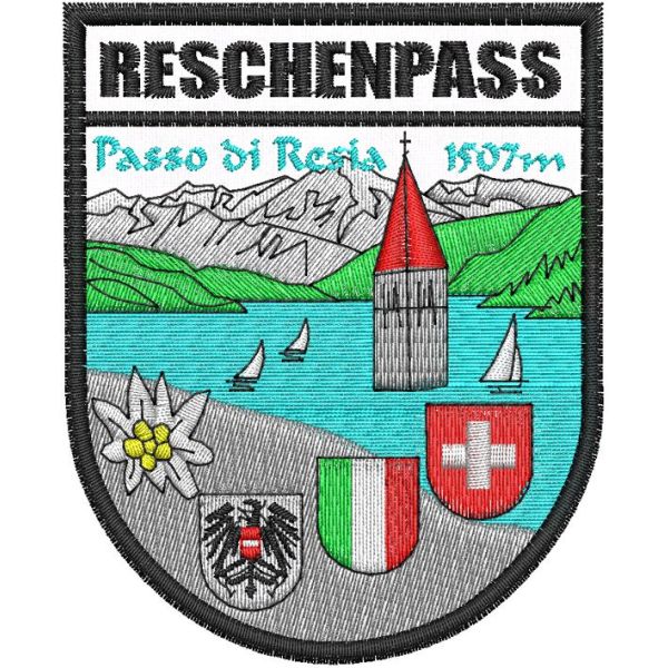Patch interamente ricamato RESCHENPASS passo Resia 1507 m.  90x71  cod.20220909_A