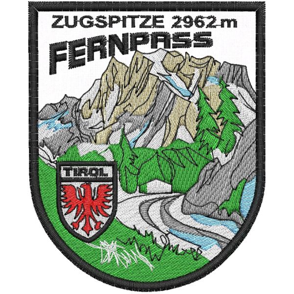 Patch interamente ricamato FERNPASS 2962 m. mm. 85x70  