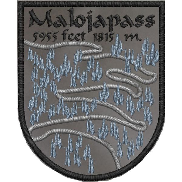 Patch ricamato su base grigia mm.100x80 MALOJAPASS 1815 m. Cod.20220918_A
