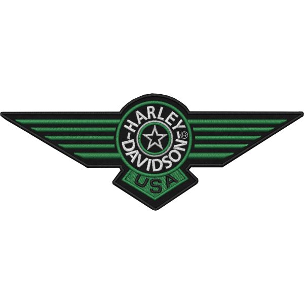 PATCH ricamata ali HARLEY-DAVIDSON USA su base nera cm. 22X8,5