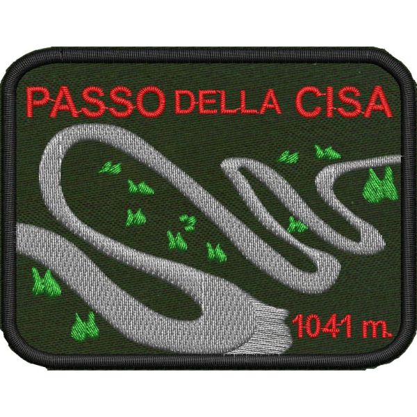 Patch ricamato su base verde oliva mm.85x65 PASSO DELLA CISA 1041 m
