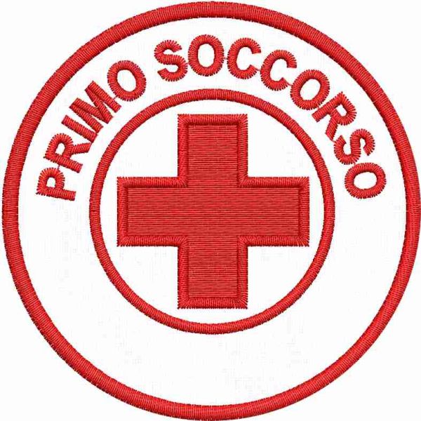 Patch ricamato PRIMO SOCCORSO con filato rosso 