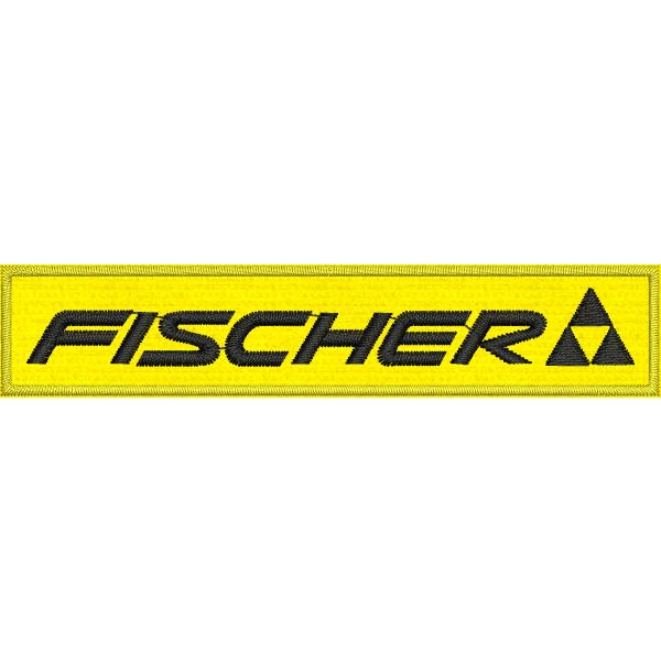 Patch Ricamato rettangolo FISCHER cm. 10 di base per 2 di altezza su fondo giallo 