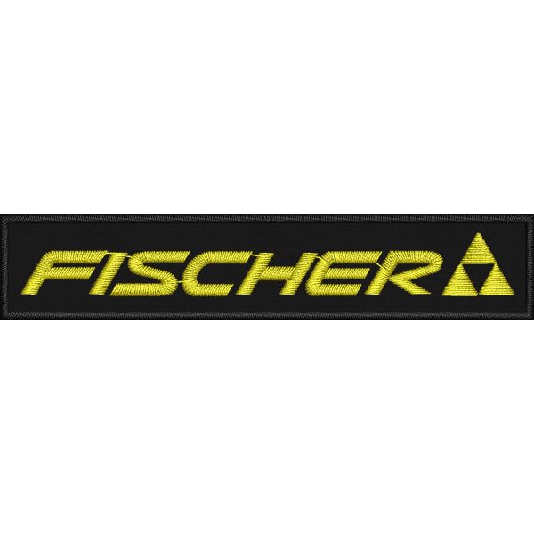 Patch Ricamato rettangolo FISCHER cm. 10 di base per 2 di altezza su fondo giallo 
