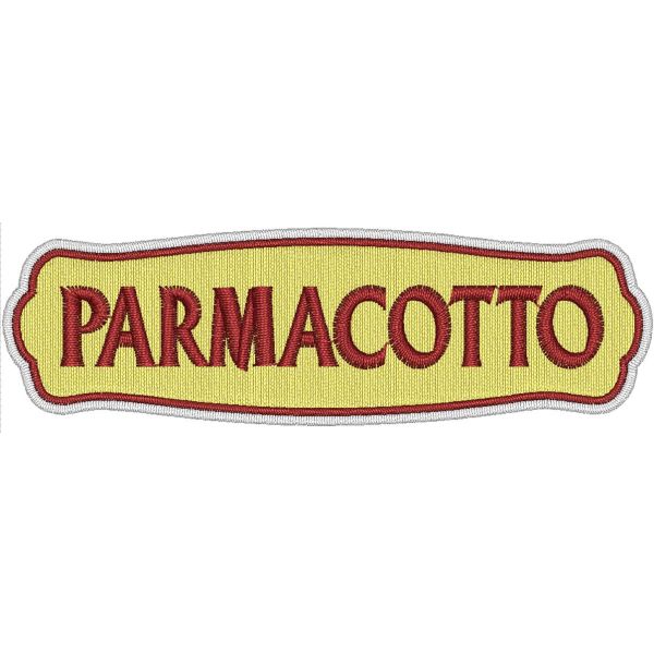 Patch ricamata logo PARMACOTTO su base cm.11 X 3,5  Cod.20220127_A