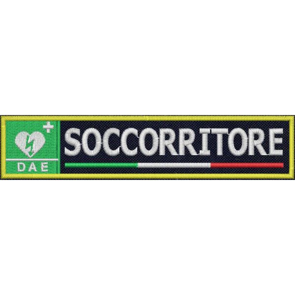 Patch ricamato su base blu navy ( SOCCORRITORE) cm. 12 x 2,5 C