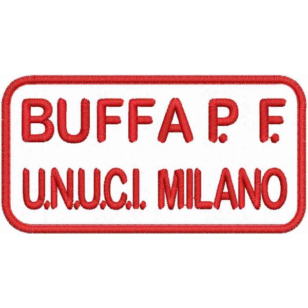 Patch ricamata identificativa su due righe cm. 9 x 4,5 su base blu navy e filo GIALLO POLIESTERE