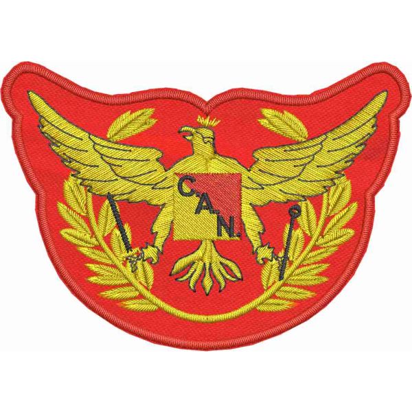 Patch ricamato su base rossa, Aquila in giallo dorato