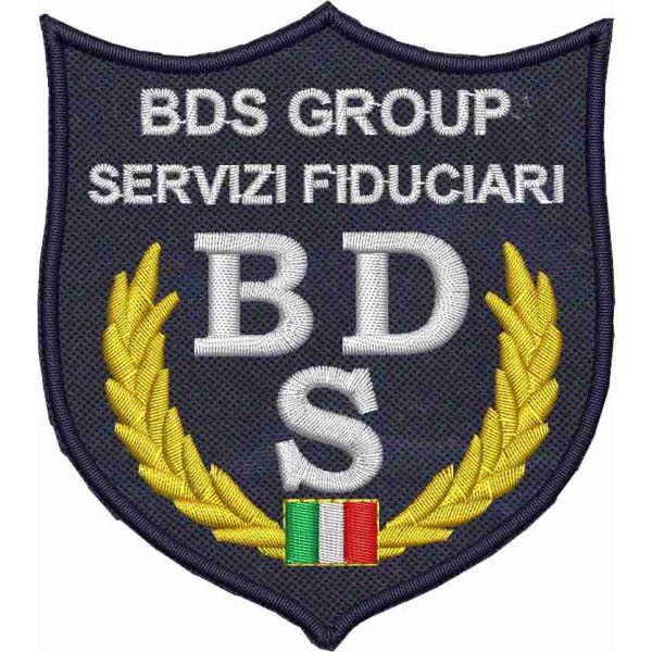 Patch Toppa Ricamata BDS servizi fiduciari su base blu navy mm.85 x 75