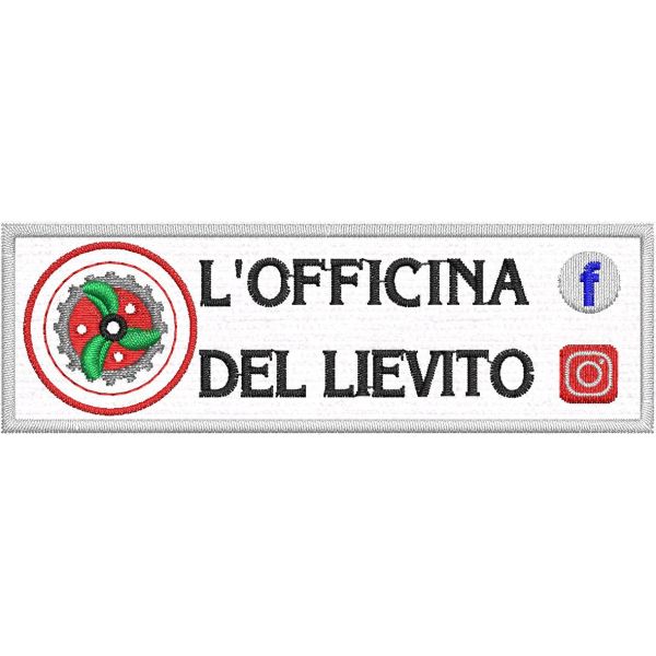 Stemma ricamato L OFFICINA DEL LIEVITO SU BASE CM. 10 x 3 Cod.20221220_A