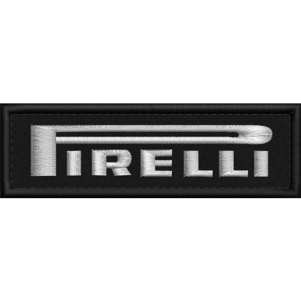 Patch ricamata su base nera Logo PIRELLI cm.11,0  x 3,5 