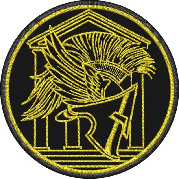 Patch ricamata PERSEUS di DP con filato giallo dorato diam. cm. 9,4