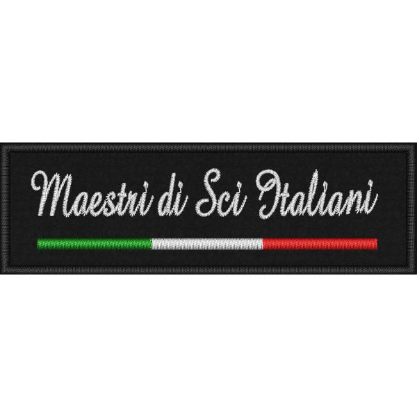 Patch ricamata su base nera Maestri di Sci Italiani  cm.11,0 X 3,5