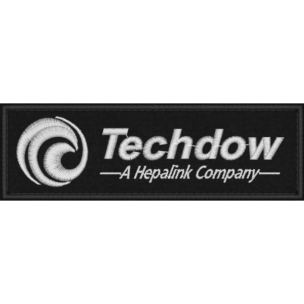 Patch ricamata su base nera logo Techdow  cm.11,0 X 3,5 