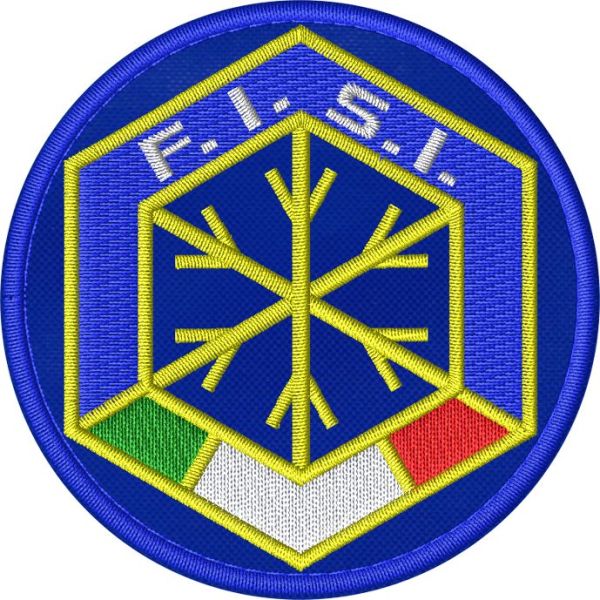 Patch  tonda su base blu diametro 70 mm. con  ESAGONALE FISI 