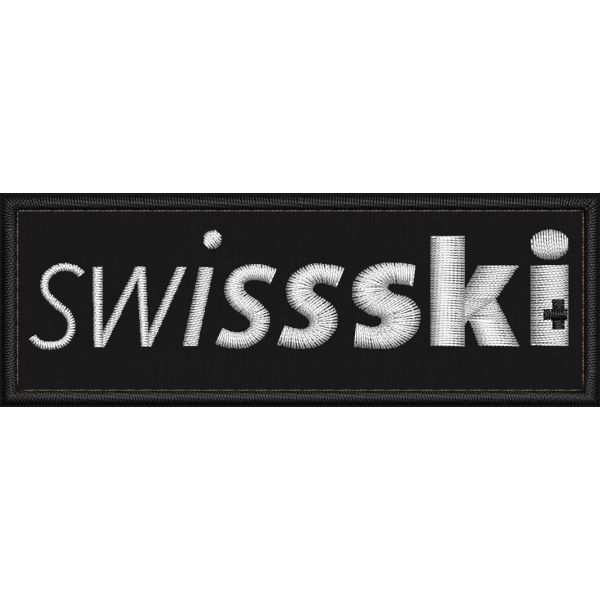 Patch ricamata su base nera logo swissky  cm.9,0 X 3,0 cod.20230136_A