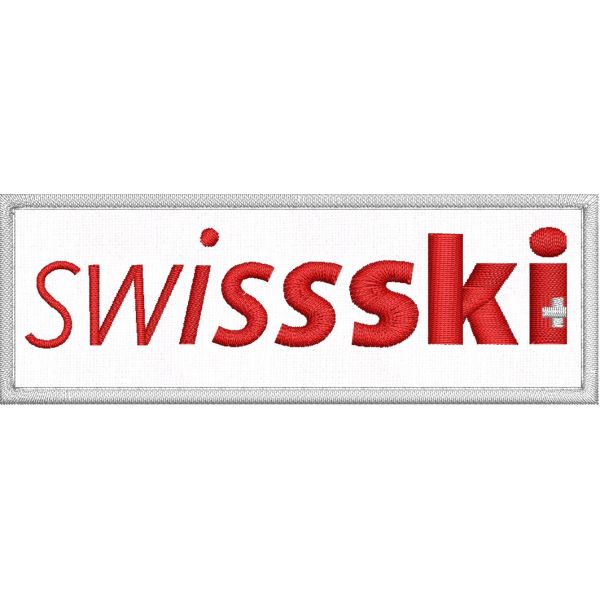 Patch ricamata su base nera logo swissky  cm.9,0 X 3,0 cod.20230136_A